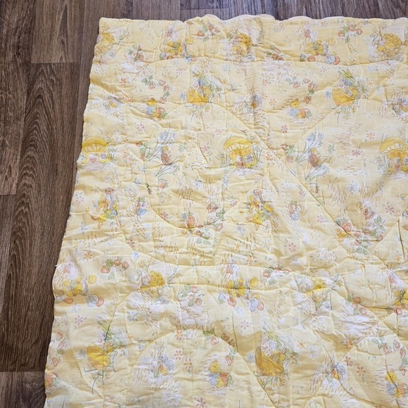 Vtg Riegal Baby Blanket Floral Teddy Bear Strawberry Print Quilt Sleep Sack - Picture 5 of 12